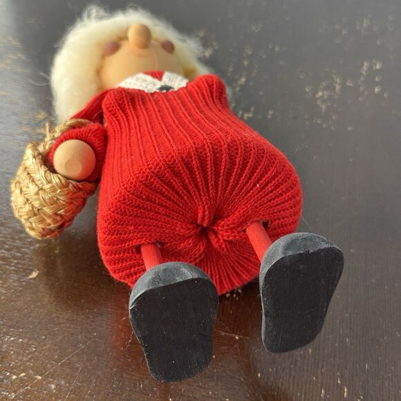 Ljungstroms Vintage Sweden 9” Christmas Figurine Tomte Wood Felt Mrs. Claus - Picture 5 of 7